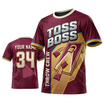 Maxcorners Cornhole Burgundy Toss Boss Personalized Name 3D Unisex Shirt