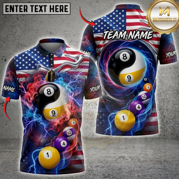 Maxcorners Billiards American Flag Fire And Water Pool Balls Personalized Name 3D Unisex Shirt