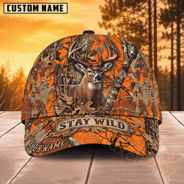 Maxcorners Deer Hunting Orange Woodland Stay Wild Personalized Name 3D Cap