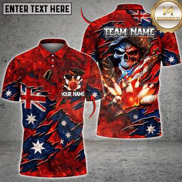 Maxcorners Bowling Australia Flag Fiery Samurai Personalized Name 3D Unisex Shirt