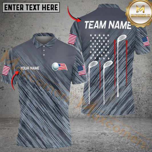 Maxcorners Golf American Flag And Clubs Design Customized Name, Team Name Shirts