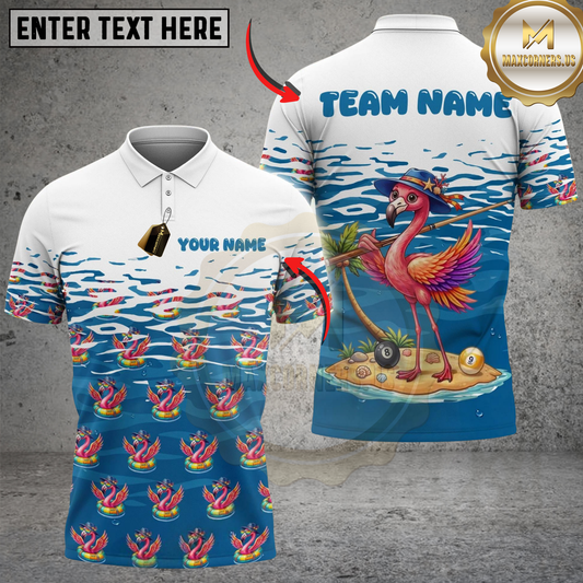 Maxcorners Billiards 8-Ball 9-Ball Cute Flamingo Summer Vibe Personalized Shirt