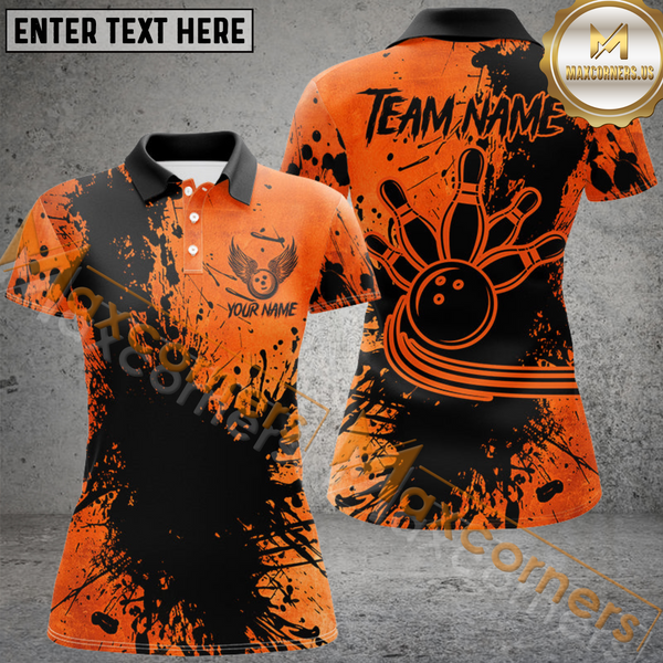 Maxcorners Black And Orange Bowling Jersey Customized Name 3D Shirt