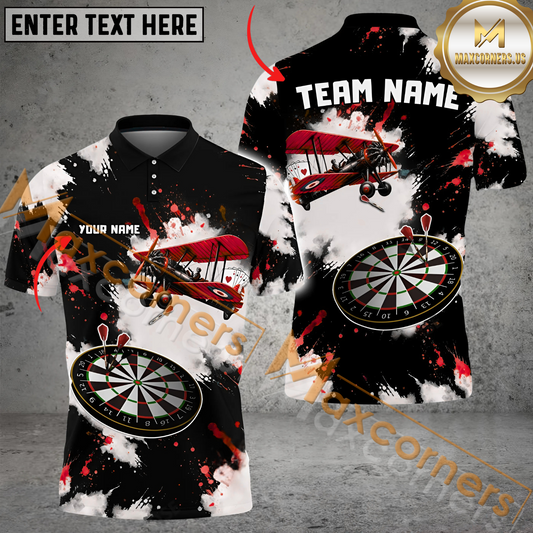 Maxcorners Darts DartBoard Biplane Paint Mutilcolor Options Personalized Name, Team Name 3D Polo Shirt