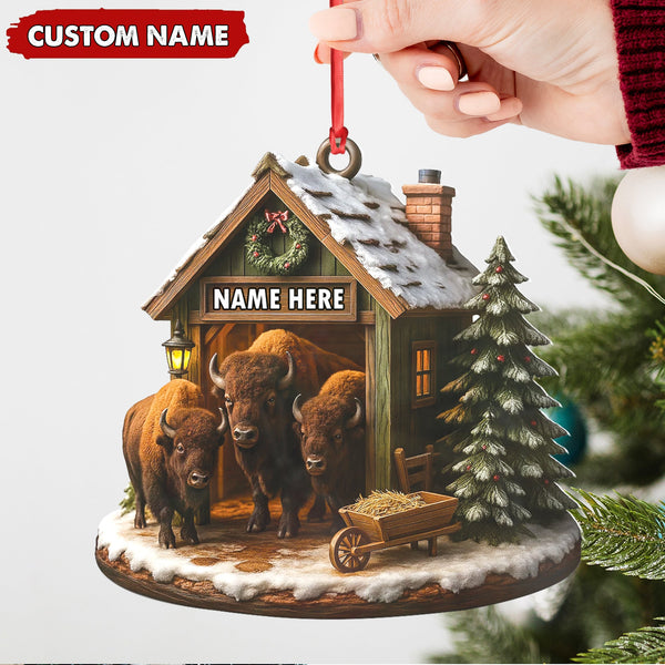 Maxcorners Personalized Acrylic Bison Christmas Ornament - Custom Buffalo Barn Holiday Decor LM0110