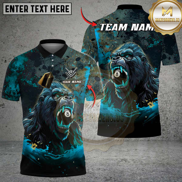 Maxcorners Billiard Fierce Gorilla 8-Ball Multicolor Customized Name, Team Name 3D Shirt