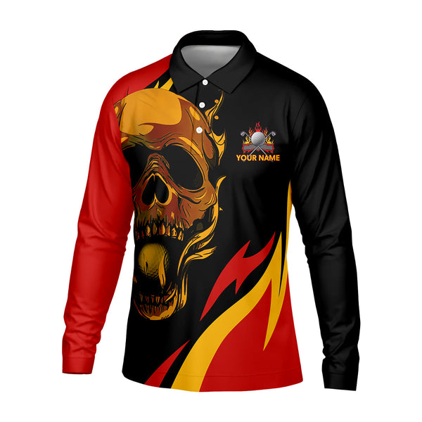 Maxcorners Custom Fire Skull Men's Golf Polo Shirt, Mens Golf Gift, Funny Golf Shirt