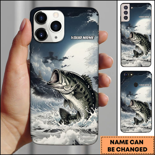 Maxcorners Fishing Moon Ocean Splash Personalized Name Phone Case (8 Fish Species)
