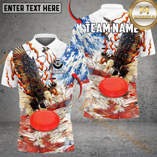 Maxcorners USA Eagle Disc Golf Polo Customized Name, Team Name 3D Shirts