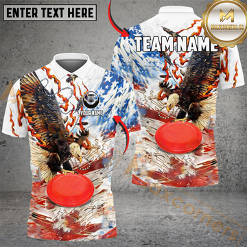 Maxcorners USA Eagle Disc Golf Polo Customized Name, Team Name 3D Shirts