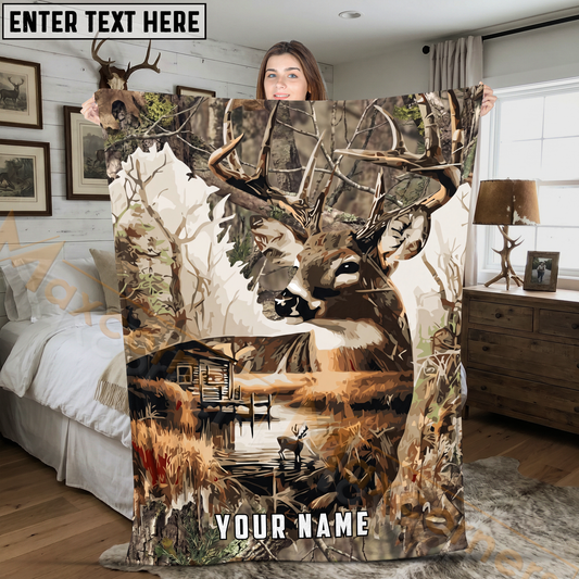 Maxcorners Whitetail Deer Wilderness Lake Reflection Personalized 3D Blanket