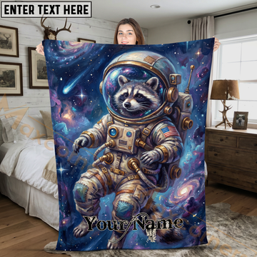 Maxcorners Cool Astronaut Raccoon Floating in Galaxy Space Personalized 3D Blanket