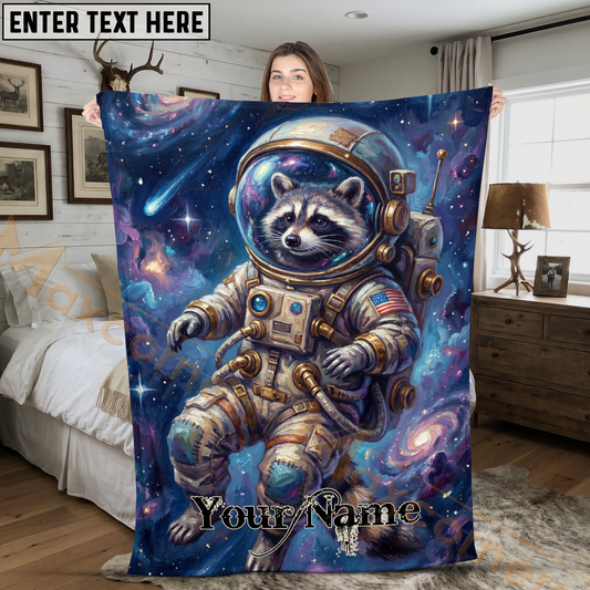 Maxcorners Cool Astronaut Raccoon Floating in Galaxy Space Personalized 3D Blanket