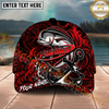 Maxcorners Fishing Red Black Anchor Compass Personalized Name 3D Cap (12 Fish Species)