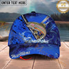 Maxcorners Fishing Blue Swirl Water Splash Personalized Name 3D Cap (12 Fish Species)