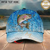 Maxcorners Fishing Light Blue Water Splash Personalized Name 3D Cap (12 Fish Species)