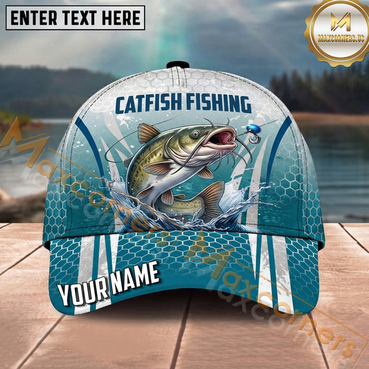 Maxcorners Fishing Catfish Honeycomb Splash Personalized Name 3D Cap (12 Fish Species)
