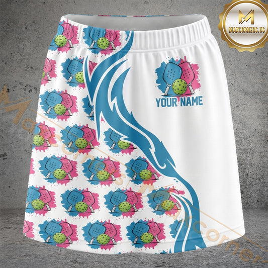 Maxcorners Pickleball Floral Wave Paddle Ball Personalized 3D Skort, Skirts With Shorts