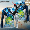 Maxcorners Fishing Blue Scale Splash Personalized Name, Team Name 3D Long Sleeve Shirt ( 12 Fish Species)
