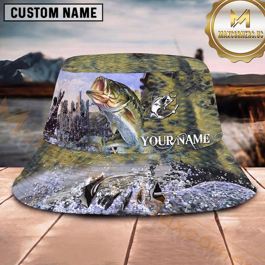 Maxcorners Fishing Water Splash Fish Scale Collage Personalized 3D Bucket Hat (13 Fish Species)