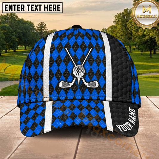 Maxcorners Golf Argyle Crossed Clubs Ball Emblem Personalized Name 3D Classic Cap