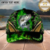 Maxcorners Fishing Green Flame Gold Accent Personalized Name 3D Shirt (13 Fish Species)