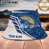 Maxcorners Fishing Blue Ocean White Geometric Scale Personalized 3D Bucket Hat (13 Fish Species)
