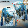 Maxcorners Fishing Blue Water Splash Personalized Name, Team Name 3D Long Sleeve Shirt ( 12 Fish Species)
