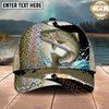 Maxcorners Fishing Green Scale Angler Splash Personalized Name 3D Cap (12 Fish Species)