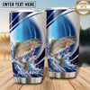 Maxcorners Fishing Tumbler Blue Silver Swoosh Wave Design Personalized Name Tumbler (13 Species)
