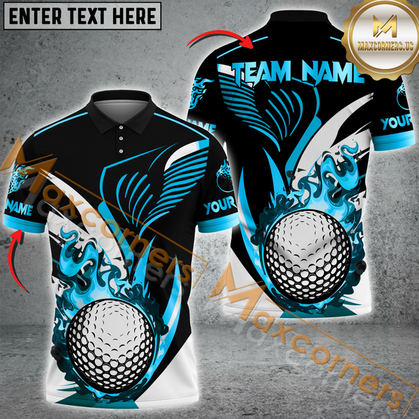 Maxcorners Custom Golf Team Jersey, Golden Flame Golf Ball Personalized Name And Team Name