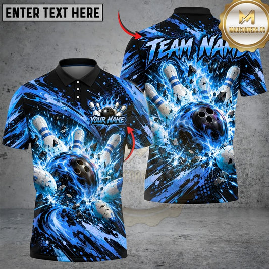 Maxcorners Bowling Fiery Magma Lava Inferno Pins Explosion Artwork Multicolor Customized Name, Team Name 3D Shirts