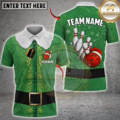 Maxcorners Christmas Bowling Hat Elf Multicolor Customized Name, Team Name 3D Shirt