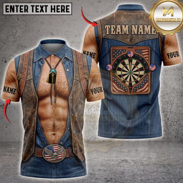 Maxcorners Darts Denim Open Vest Muscular Body Dartboard Personalized Name 3D Unisex Shirt