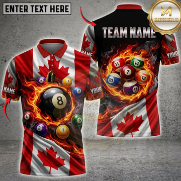 Maxcorners Billiards Canadian Flag Black 8 Ball And Colorful Pool Balls Personalized Name 3D Unisex Shirt