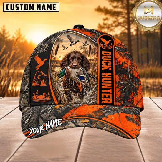 Maxcorners Dog Hunting And Duck Orange Black Duck Hunter Stripe Design Multiple Options Personalized Name 3D Cap