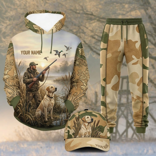 Maxcorners Duck Hunting Waterfowl Hunting White Hood Beige Camo Personalized 3D Shirts