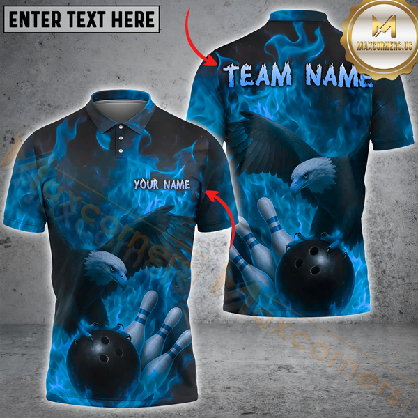 Maxcorners Bowling Flaming Eagle Multicolor Customized Name, Team Name 3D Shirts