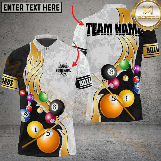 Maxcorners Billiards Color Ball Flame Design Personalized Name, Team Name 3D Unisex Shirt