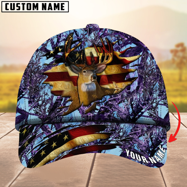 Maxcorners The Best Of Premium Cracked Flag Deer Hunting Camouflage Pattern Multicolor Personalized Name 3D Cap