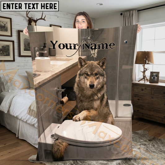 Maxcorners Humorous Grey Wolf Closing Bathroom Toilet Lid Personalized 3D Blanket