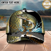 Maxcorners Fishing Green Scale Angler Splash Personalized Name 3D Cap (12 Fish Species)