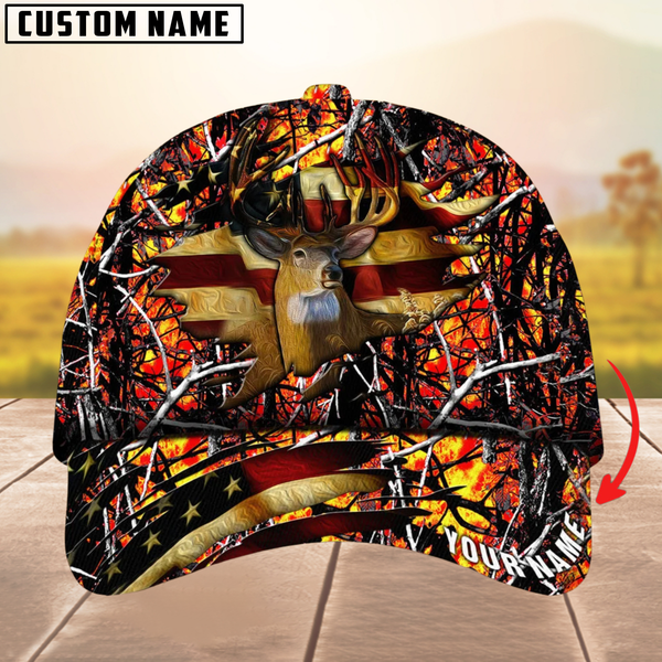 Maxcorners The Best Of Premium Cracked Flag Deer Hunting Camouflage Pattern Multicolor Personalized Name 3D Cap