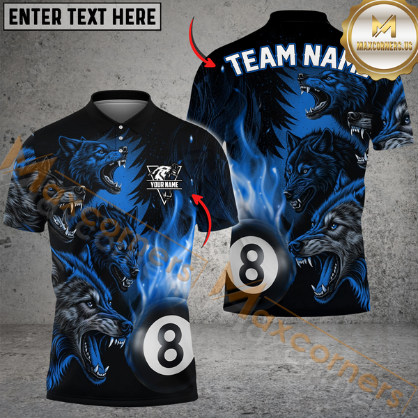 Maxcorners Billiards 8-Ball Fire Wolfpack Multicolor Customized Name, Team Name 3D Shirt