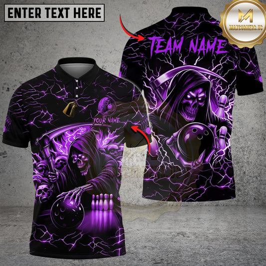 Maxcorners Bowling & Pins Thunder Reaper On The Lane Customized Name, Team Name 3D Shirt (6 Colors)