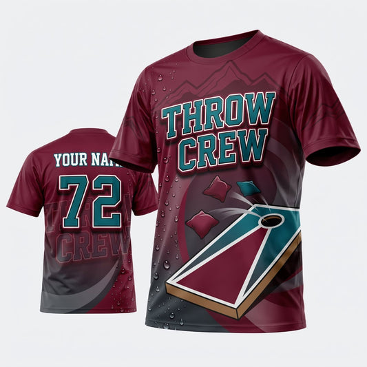 Maxcorners Cornhole Throw Crew Burgundy Teal Board Personalized Name 3D Unisex Shirt
