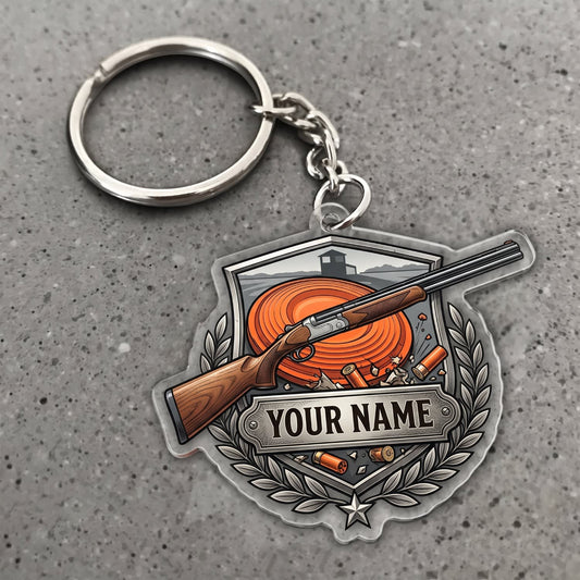 Maxcorners Clay Shooting Shotgun And Clay Target Laurel Badge Customized Name 3D Keychain And Ornament