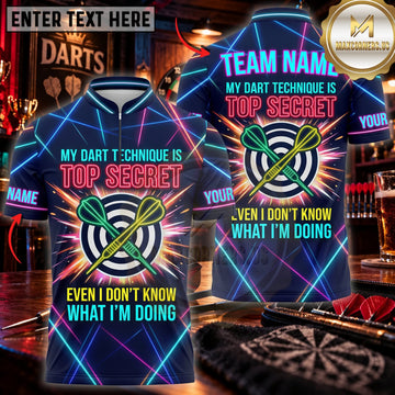 Maxcorners Darts Darts Player Funny Neon Blue Green Typography Personalized Name 3D Unisex Shirt