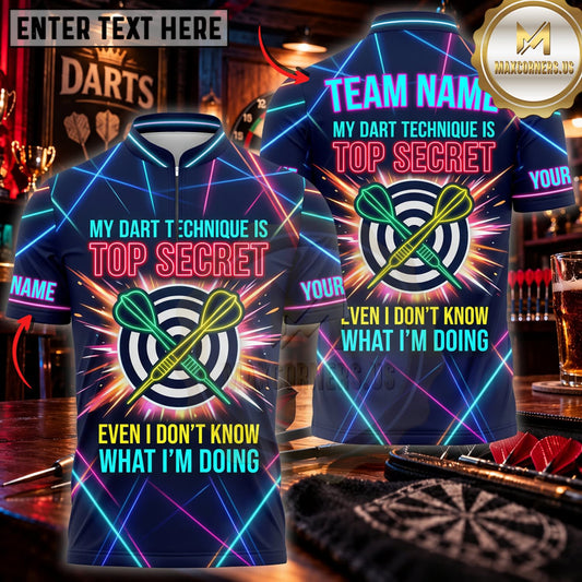 Maxcorners Darts Darts Player Funny Neon Blue Green Typography Personalized Name 3D Unisex Shirt