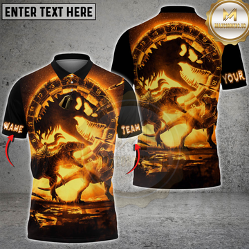Maxcorners Darts Fiery Dinosaur T-Rex Dartboard Design Multicolor Customized Name, Team Name 3D Shirts